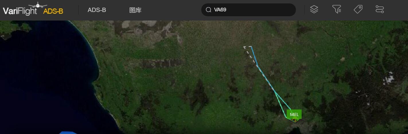 維珍航空VA69航班軌跡圖 圖片來源：飛常準