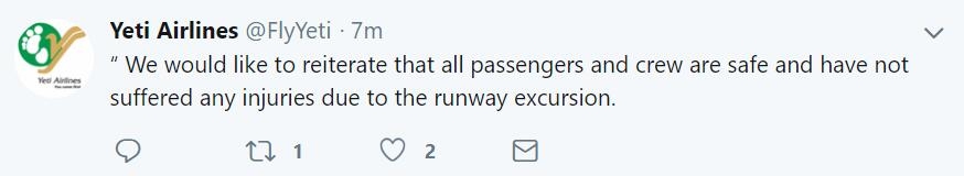 加德滿都機場一架飛機沖出跑道 機場暫時關閉-國際快遞訂艙