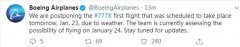 紐約國(guó)際空運(yùn)-天氣不給力 777X飛機(jī)首飛計(jì)劃推遲